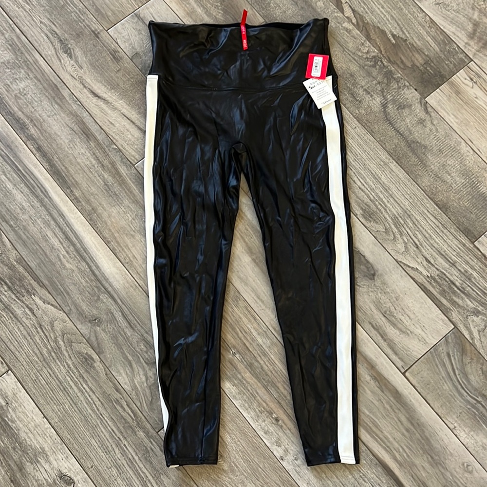 Spanx faux leather white strip leggings